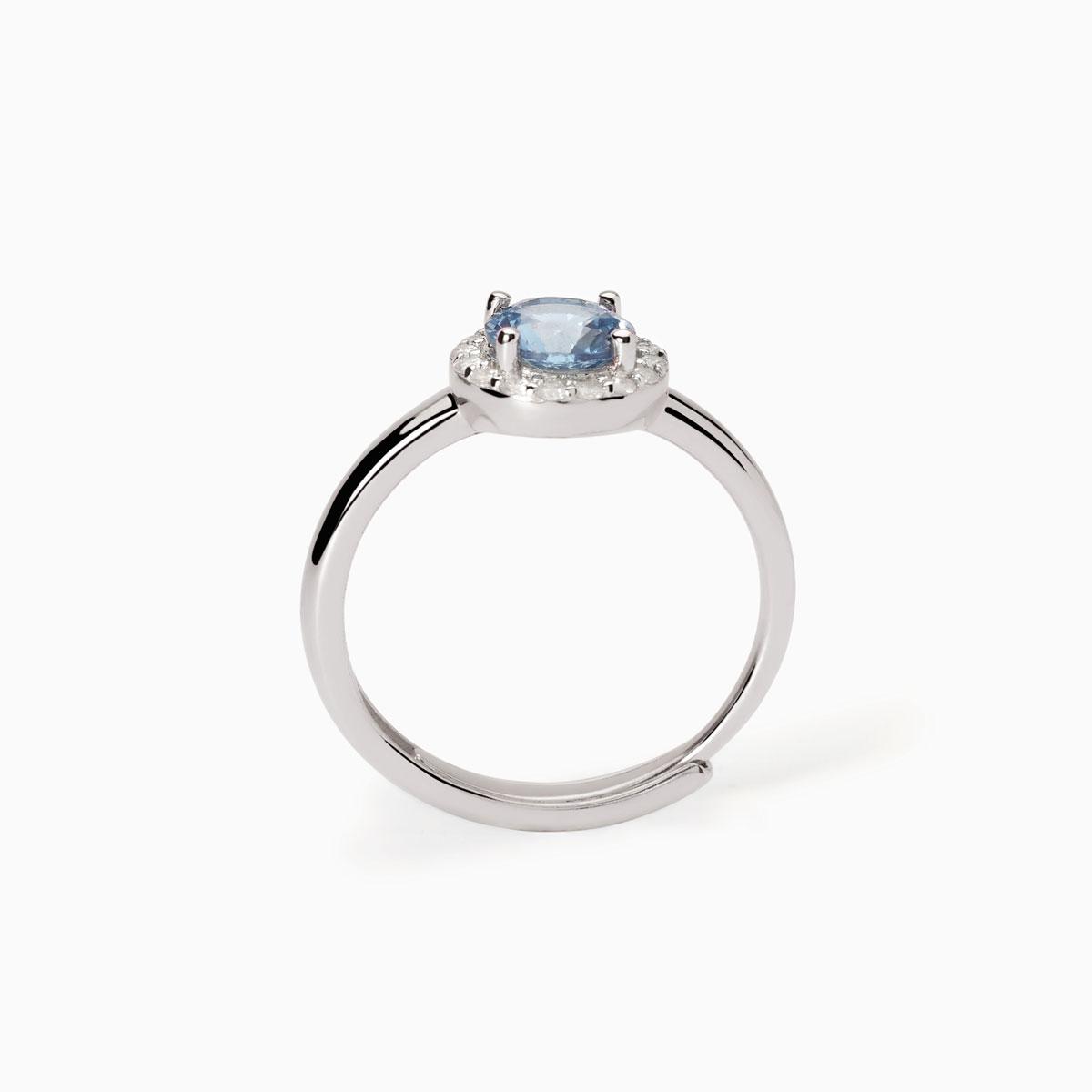 MABINA RING SILVER, ZIRCONITE AND AQUAMARINE 523417 SIZE 11-19