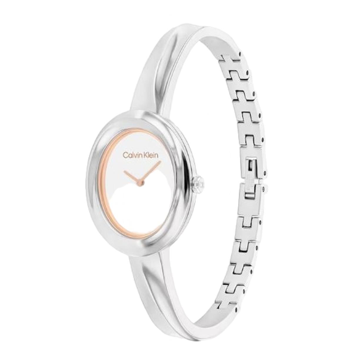 CALVIN KLEIN TWISTED SILVER BEZEL WATCH 25100055