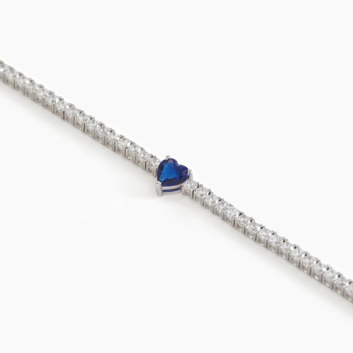 MABINA SILVER, ZIRCONIA AND BLUE SPINEL HEART NECKLACE 553430