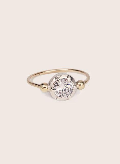 ANILLO PLATA, ORO Y ESPINELA BLANCA DELCERRO MIMAS 68 TALLA 11