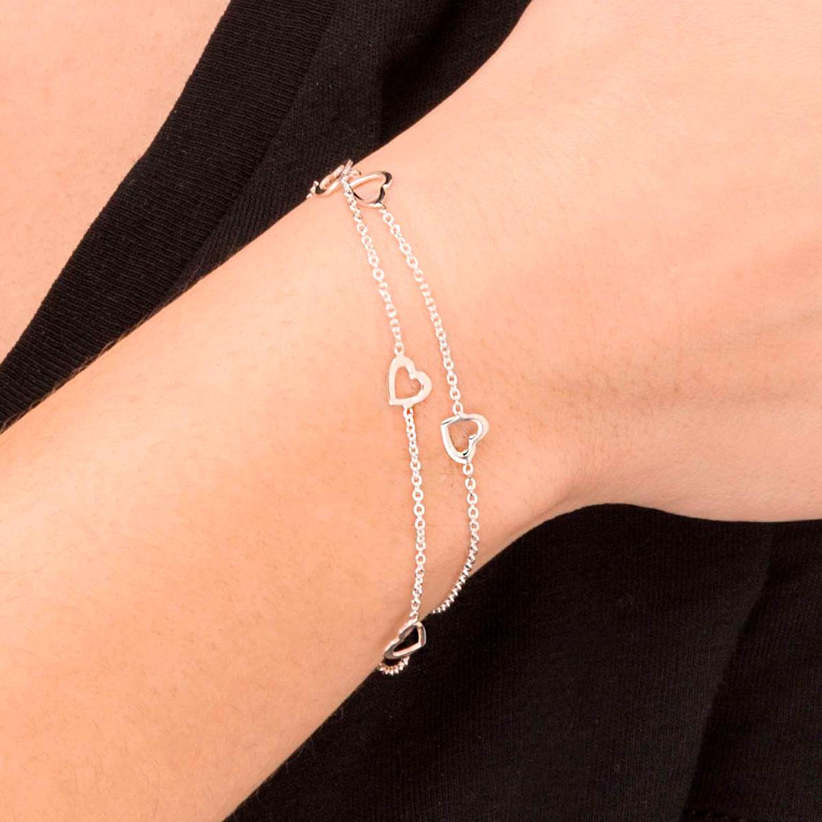 DOUBLE CHAIN ​​SILVER BRACELET WITH HEARTS VIDAL & VIDAL X1275717A